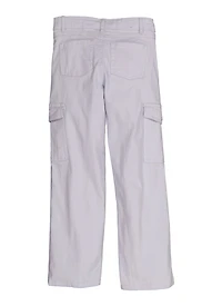 Girls Twill Solid Wide Leg Cargo Pants, White, Size 7