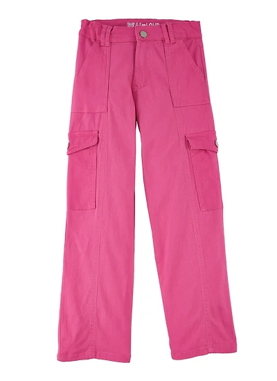Girls Twill Solid Wide Leg Cargo Pants