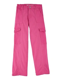 Girls Twill Solid Wide Leg Cargo Pants