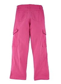 Girls Twill Solid Wide Leg Cargo Pants
