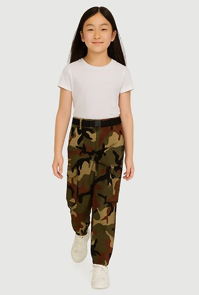 Girls Camo Hyperstretch Belted Cargo Joggers