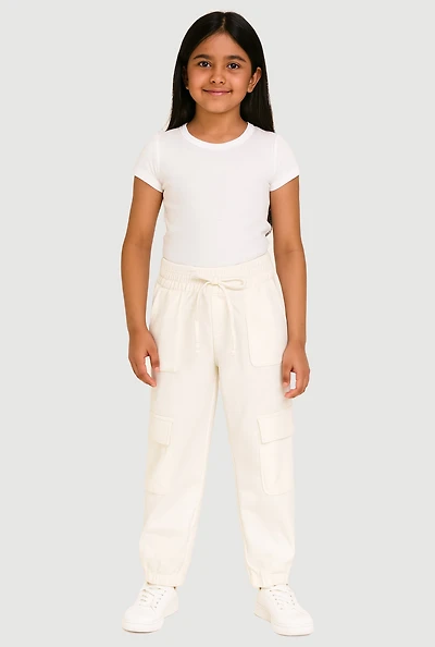 Girls Hyperstretch Cargo Pants, White, Size 10-12
