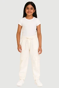 Girls Hyperstretch Cargo Pants, White, Size 10-12