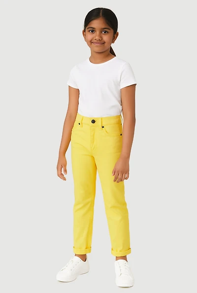 Girls Hyperstretch Slim Leg Pants, Yellow, Size 14