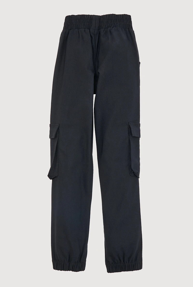 Girls Hyperstretch Cargo Joggers, Black, Size 14