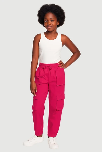 Girls Hyperstretch Cargo Joggers, Pink, Size 16
