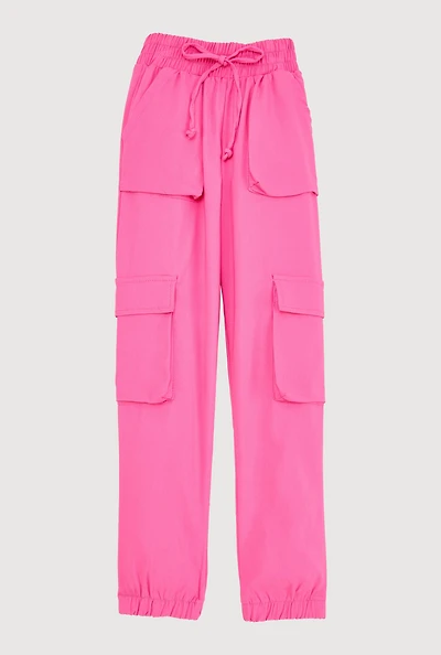 Girls Hyperstretch Cargo Joggers, Pink, Size 10-12