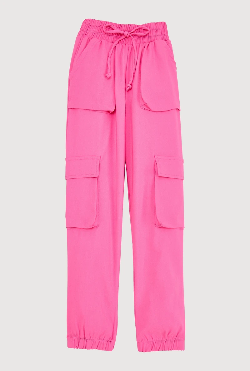 Girls Hyperstretch Cargo Joggers, Pink, Size 14