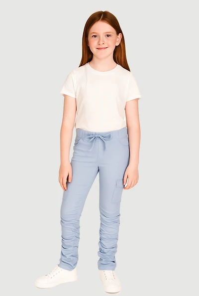 Girls Hyperstretch Stacked Cargo Pants, Blue, Size 7-8