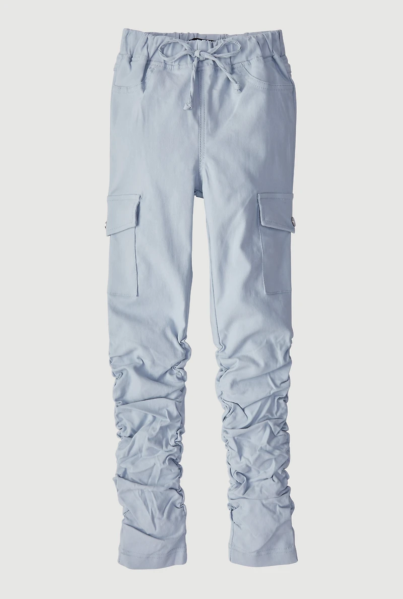 Girls Hyperstretch Stacked Cargo Pants, Blue, Size 16