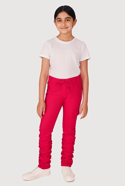 Girls Hyperstretch Stacked Cargo Pants, Pink, Size 10-12