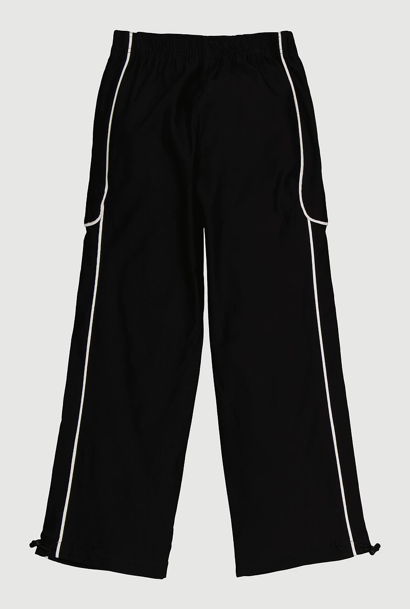 Girls Contrast Piping Pleated Knee Pull On Pants