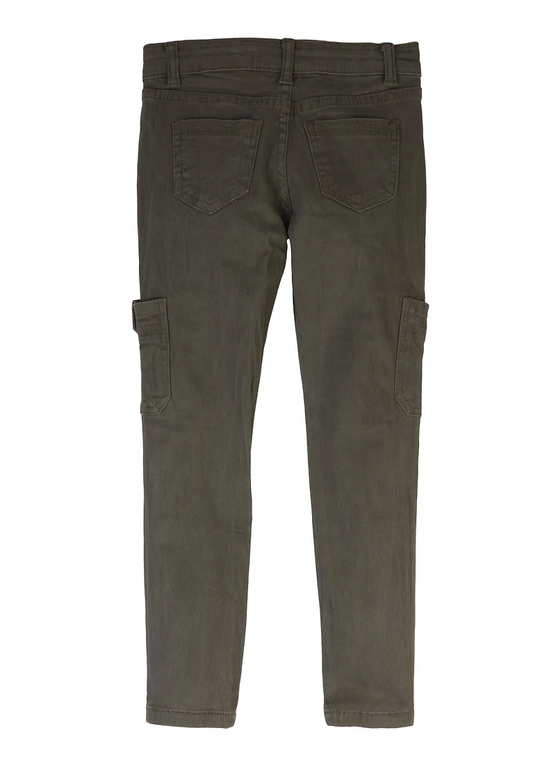 Girls Twill Skinny Cargo Pants, Green,