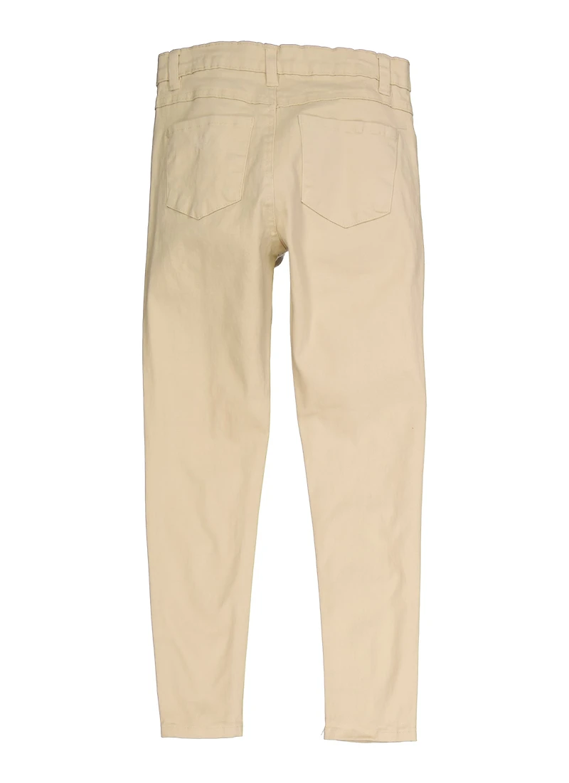 Girls Distressed Twill Skinny Pants, Khaki, Size 8