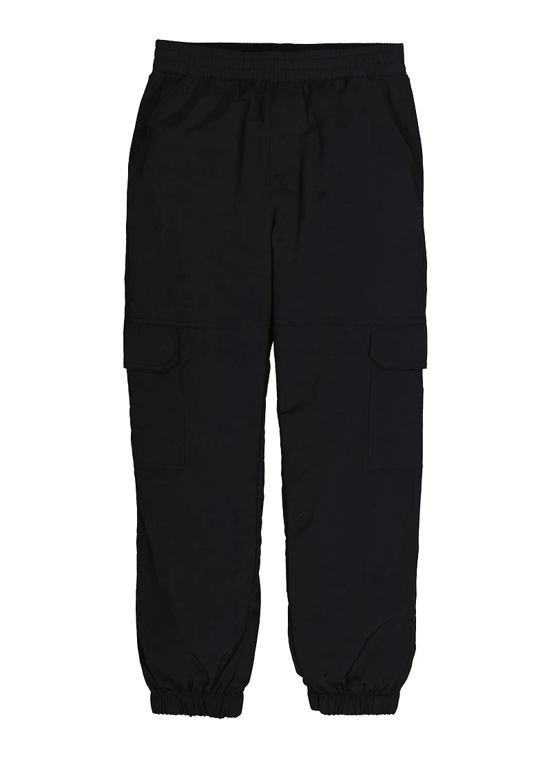Girls Nylon Parachute Pants, Black, Size 7-8
