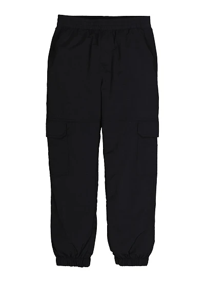 Girls Nylon Parachute Pants, Black, Size 7-8
