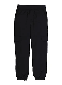 Girls Nylon Parachute Pants, Black, Size 7-8