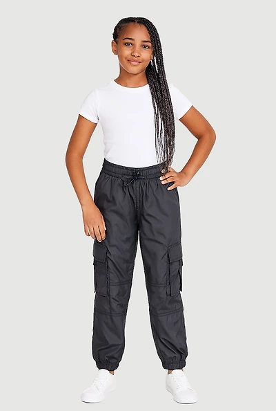 Girls Nylon Parachute Cargo Pants, 10-12