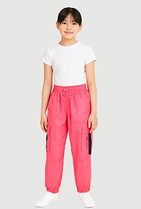 Girls Nylon Parachute Cargo Pants, Pink, Size 7-8