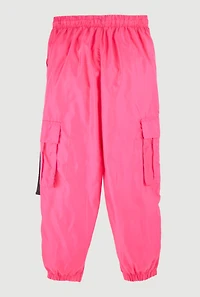 Girls Nylon Parachute Cargo Pants, Pink, Size 10-12