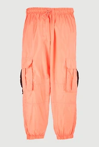 Girls Nylon Parachute Cargo Pants, Orange, Size 10-12