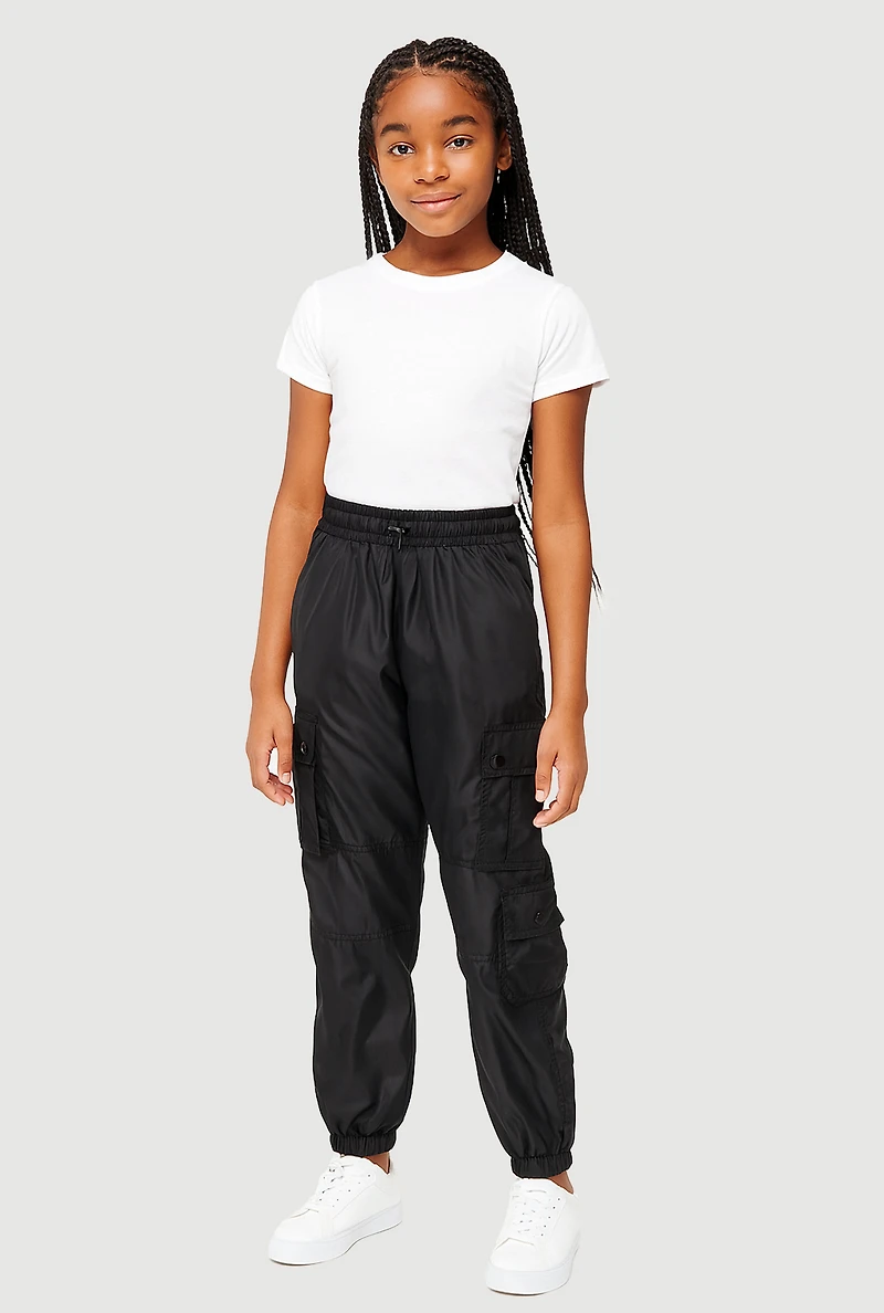 Girls Nylon Toggle Drawstring Cargo Joggers,