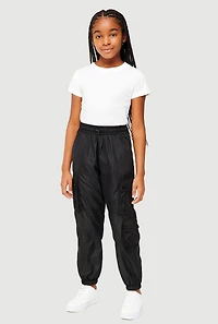 Girls Nylon Toggle Drawstring Cargo Joggers,