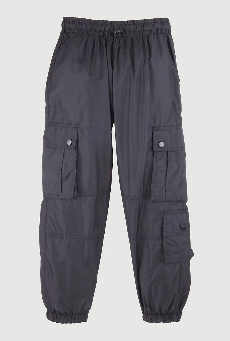 Girls Nylon Toggle Drawstring Cargo Joggers,
