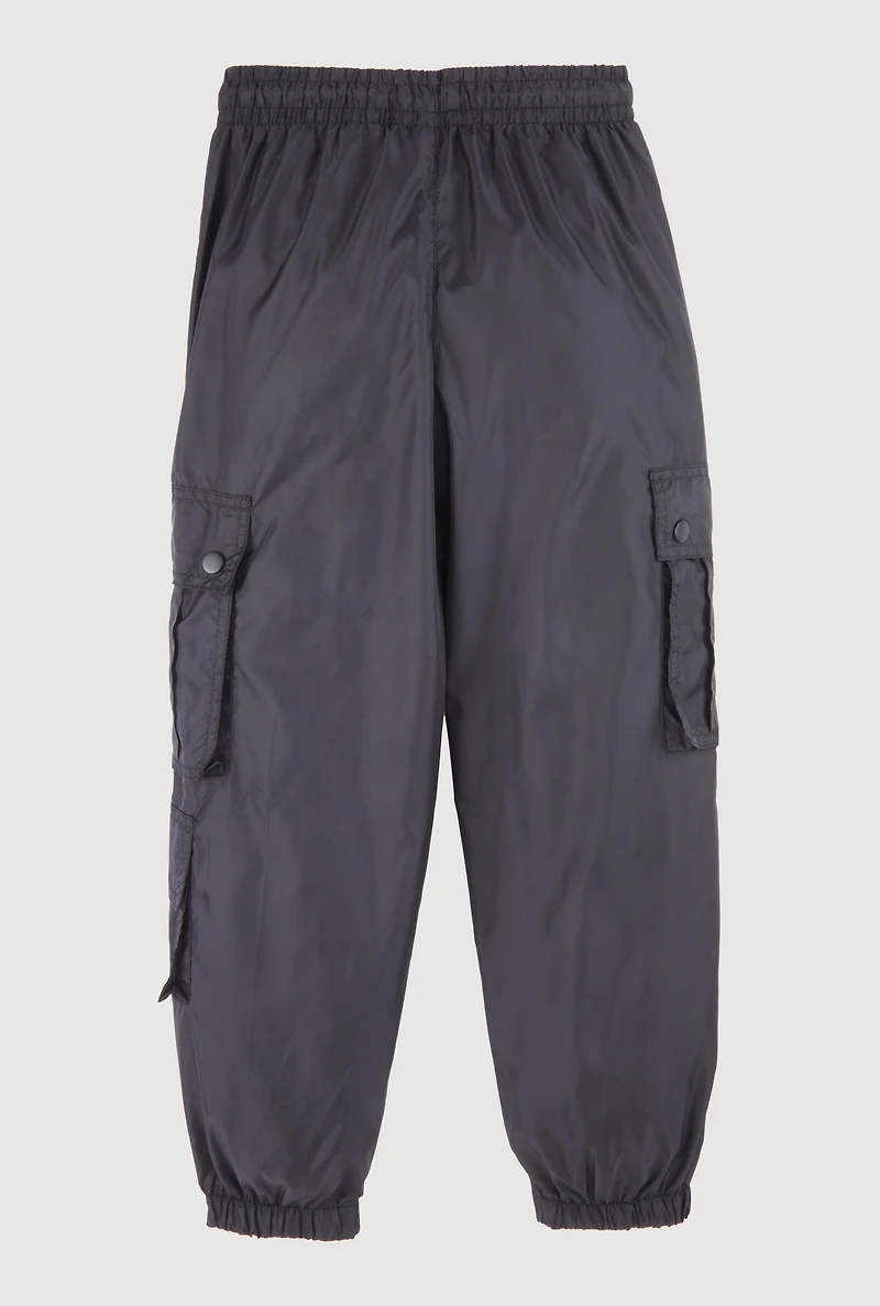 Girls Nylon Toggle Drawstring Cargo Joggers,