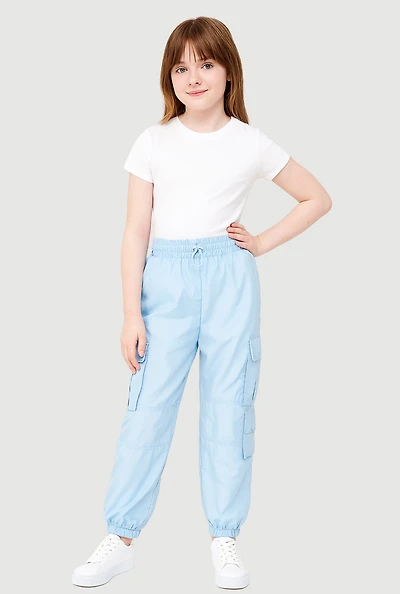 Girls Nylon Toggle Drawstring Cargo Joggers,