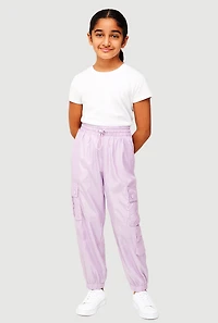 Girls Nylon Toggle Drawstring Cargo Joggers