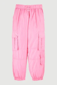 Girls Nylon Toggle Drawstring Cargo Joggers, Pink, Size 10-12
