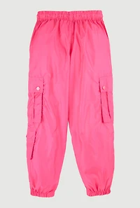 Girls Nylon Toggle Drawstring Cargo Joggers, Pink, Size 7-8