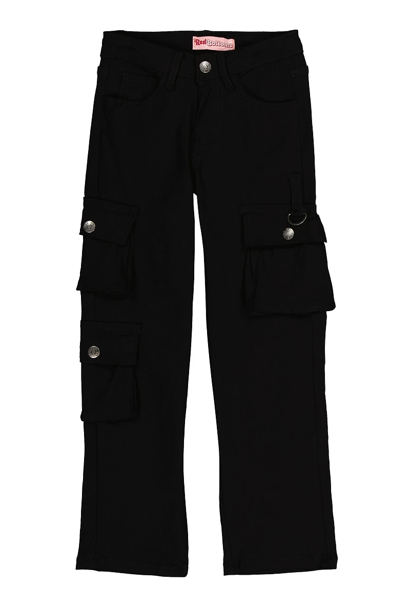 Girls Hyperstretch Straight Leg Cargo Pants, Black, Size 7