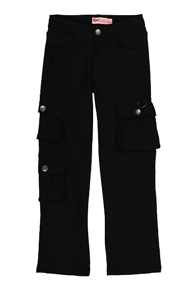 Girls Hyperstretch Straight Leg Cargo Pants, Black, Size 7