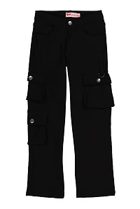 Girls Hyperstretch Straight Leg Cargo Pants, Black, Size 7
