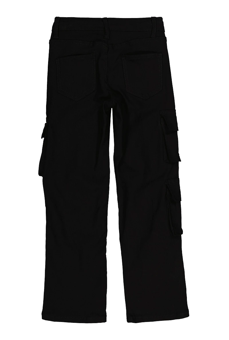 Girls Hyperstretch Straight Leg Cargo Pants, Black, Size 7
