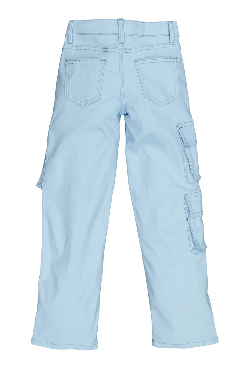 Girls Hyperstretch Straight Leg Cargo Pants, Blue, Size 8