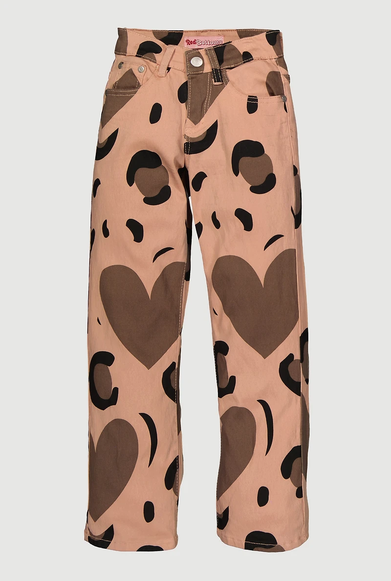 Girls Animal Heart Print Straight Leg Pants