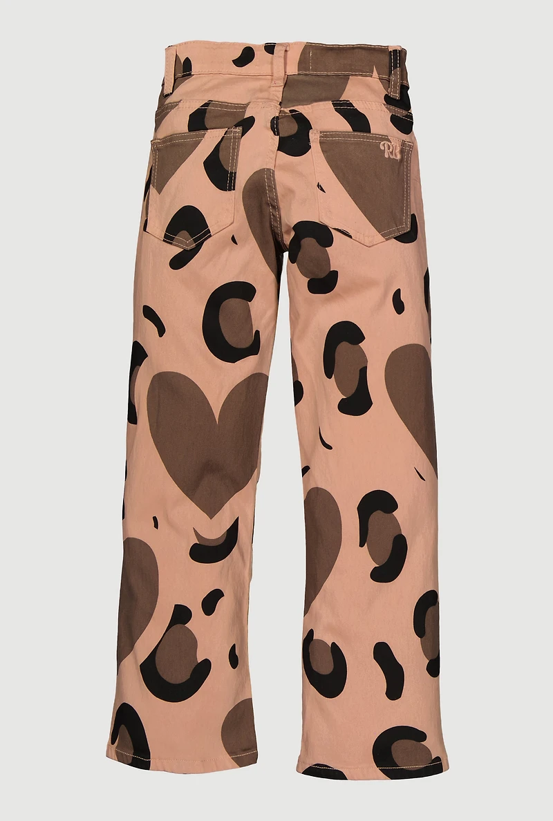 Girls Animal Heart Print Straight Leg Pants