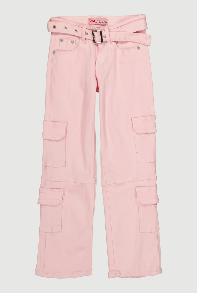 Girls Relaxed Straight Leg Mid Rise Pants, Pink,