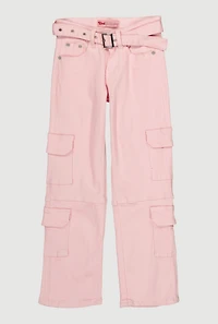 Girls Relaxed Straight Leg Mid Rise Pants, Pink,
