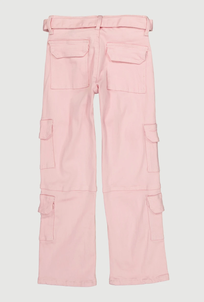 Girls Relaxed Straight Leg Mid Rise Pants, Pink,