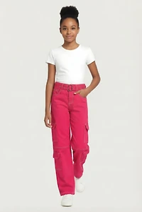 Girls Relaxed Straight Leg Mid Rise Pants, Pink,