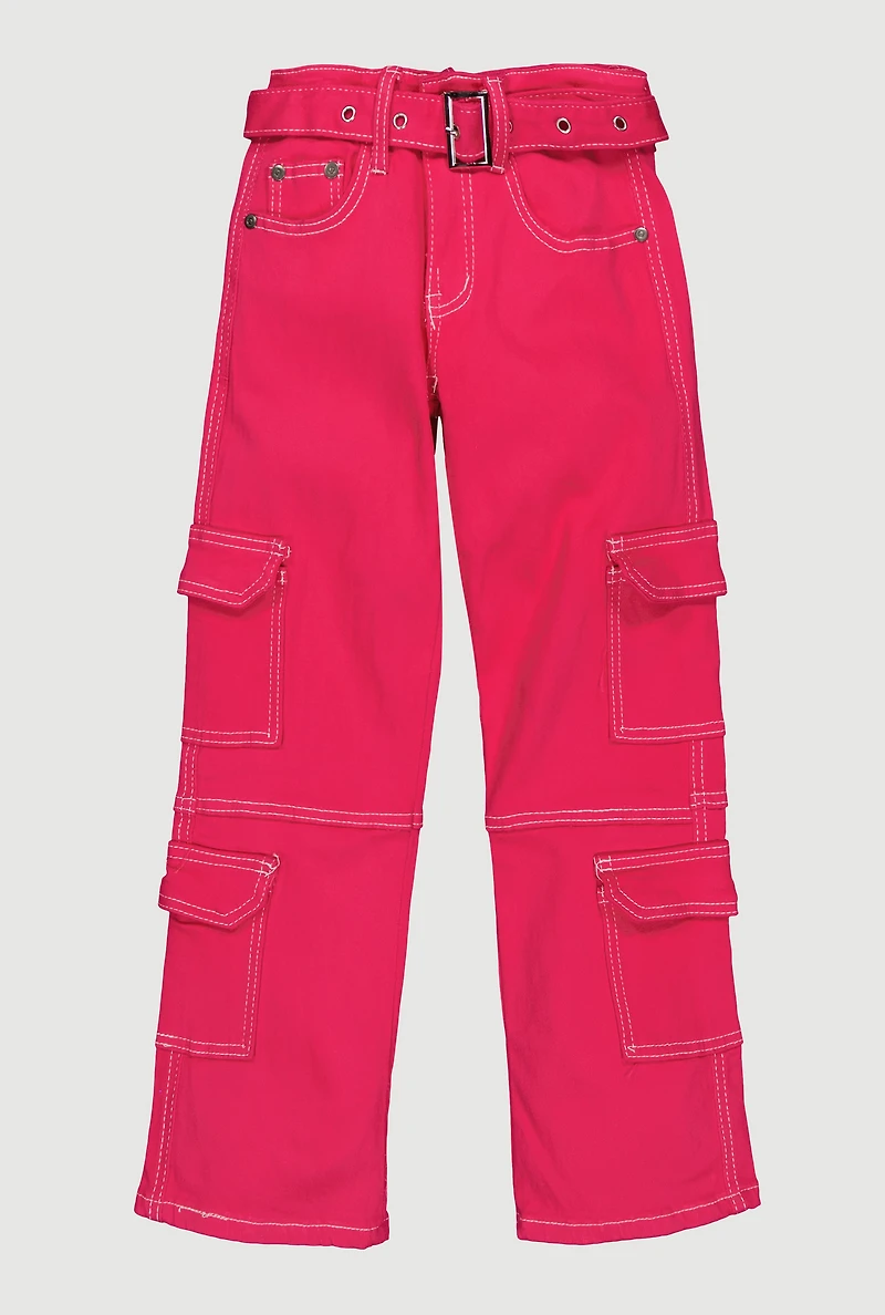 Girls Relaxed Straight Leg Mid Rise Pants, Pink,