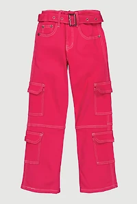 Girls Relaxed Straight Leg Mid Rise Pants, Pink,