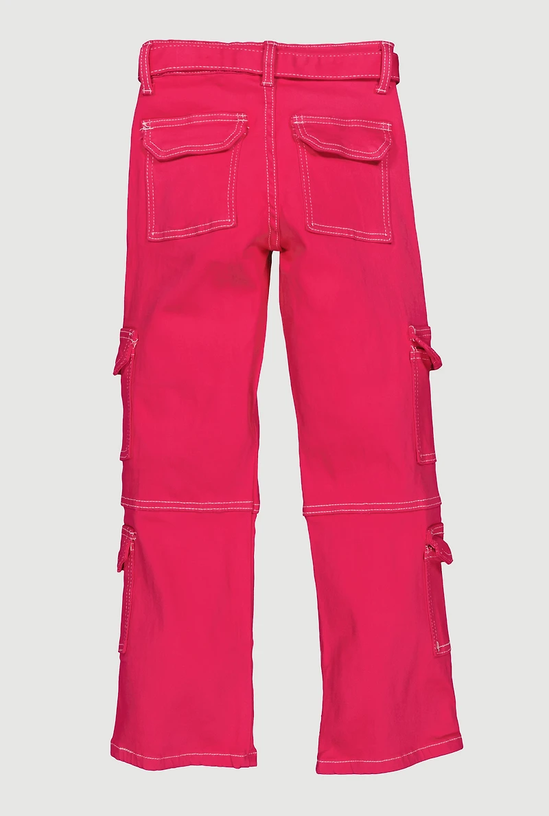 Girls Relaxed Straight Leg Mid Rise Pants, Pink,