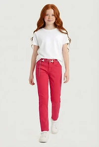 Girls Twill Skinny Pants with Butterfly Charm Chain Belt