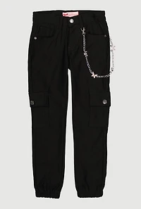 Girls Rhinestone Metallic Chain Detail Cargo Joggers