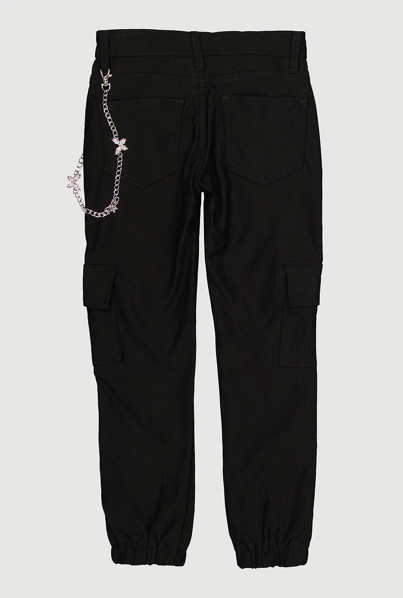 Girls Rhinestone Metallic Chain Detail Cargo Joggers